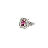 14k White Gold 1.35ct  Emerald Cut Pink Tourmaline and .35ct G VS2 Round Diamond Ring